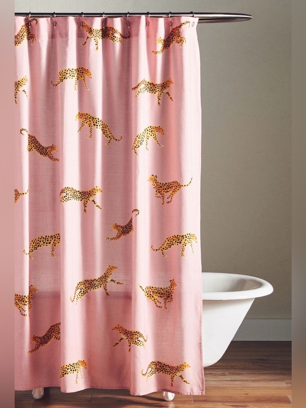Anthropologie Leopard Organic Cotton Shower Curtain, Blush - Picture 2 of 5